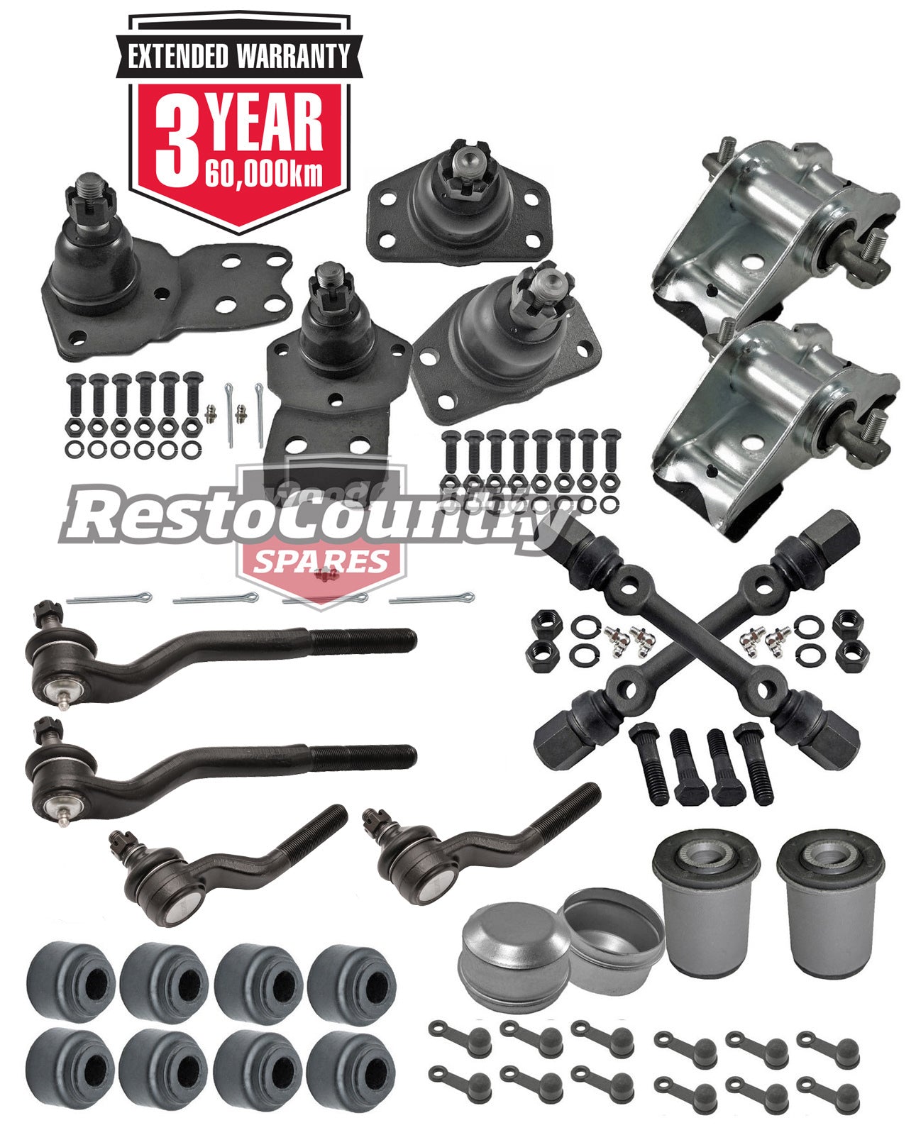 KIT 2. Ford Tie Rod+ Ball Joint+ Saddle+ Bush Kit EARLY XR Falcon ZA ZB Fairlane - kFERK-65