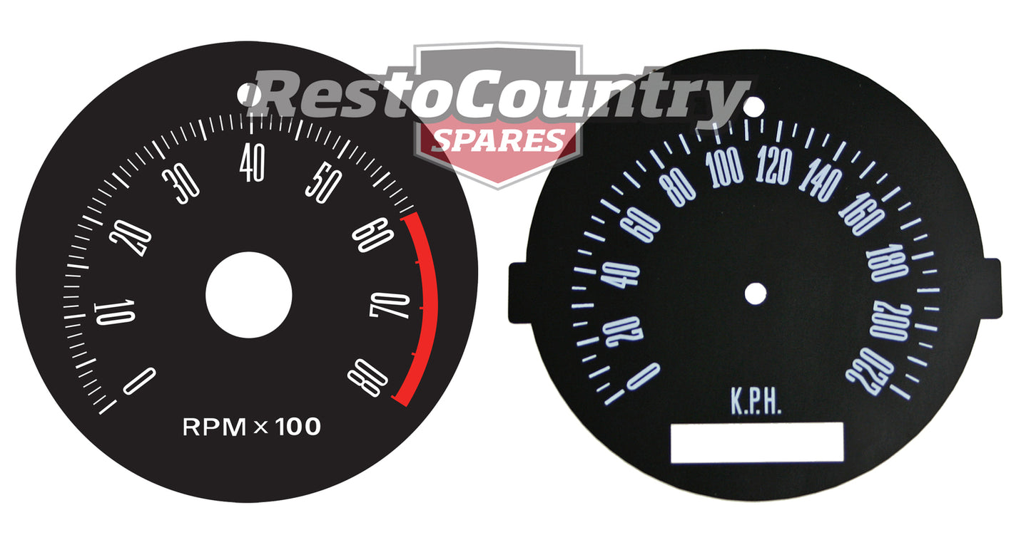 Ford Tacho + Speedo Conversion Decal XW XY 140 MPH to 220 KPH 8000RPM gauge - kGD2001B-x
