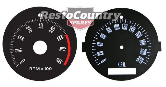 Ford Tacho + Speedo Conversion Decal XW XY 140 MPH to 220 KPH 8000RPM gauge - kGD2001B-x