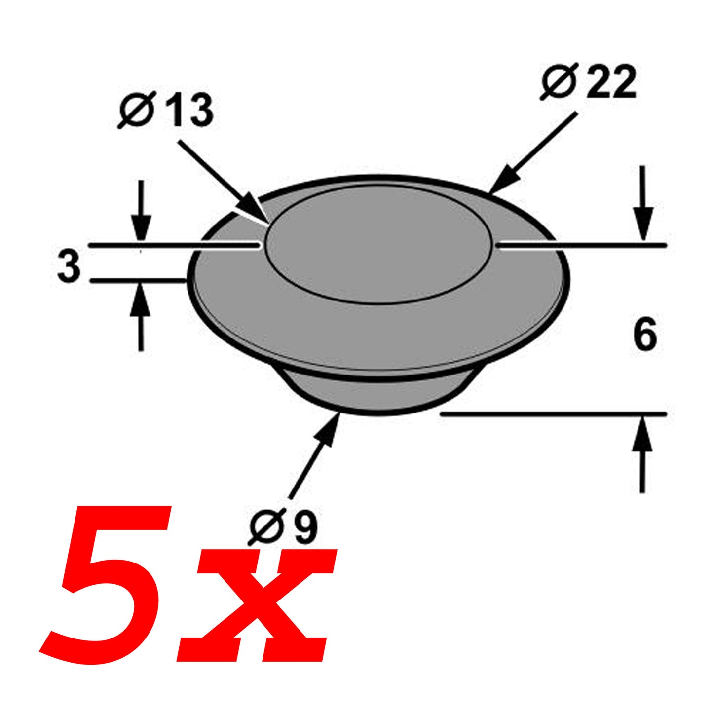 Universal Blind Grommet Kit X5 - 39mm OD Push-In blanking plug - kGR1004-a