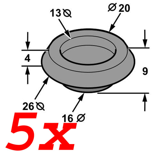 Universal Blind Grommet Kit x5 - 16mm OD  blanking  plug  rubber - kGR1013-a