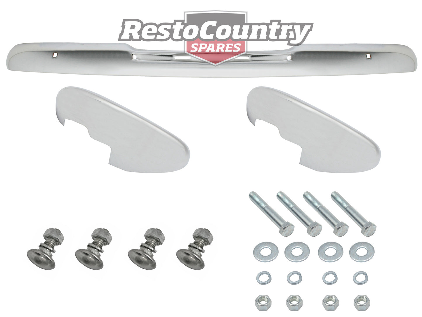 Holden Front Bumper Bar + Overriders + Bolt Kit FJ Chrome NEW Resto Country - kH1148-a