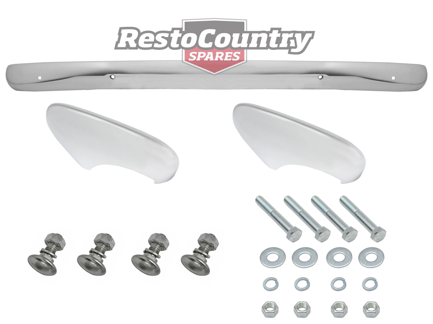 Holden Rear Bumper Bar + Overriders + Bolt Kit FJ Chrome NEW dome - kH1149-a