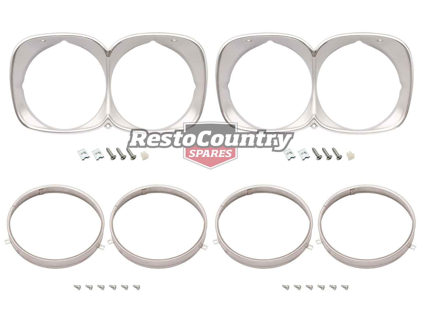 Holden Twin Headlight Rim Kit Inner + Outer L + R SILVER HQ Premier LS Monaro - kHLR1000B-1008A-a
