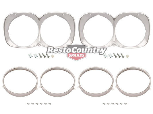 Holden Twin Headlight Rim Kit Inner + Outer L + R SILVER HQ Premier LS Monaro - kHLR1000B-1008A-a