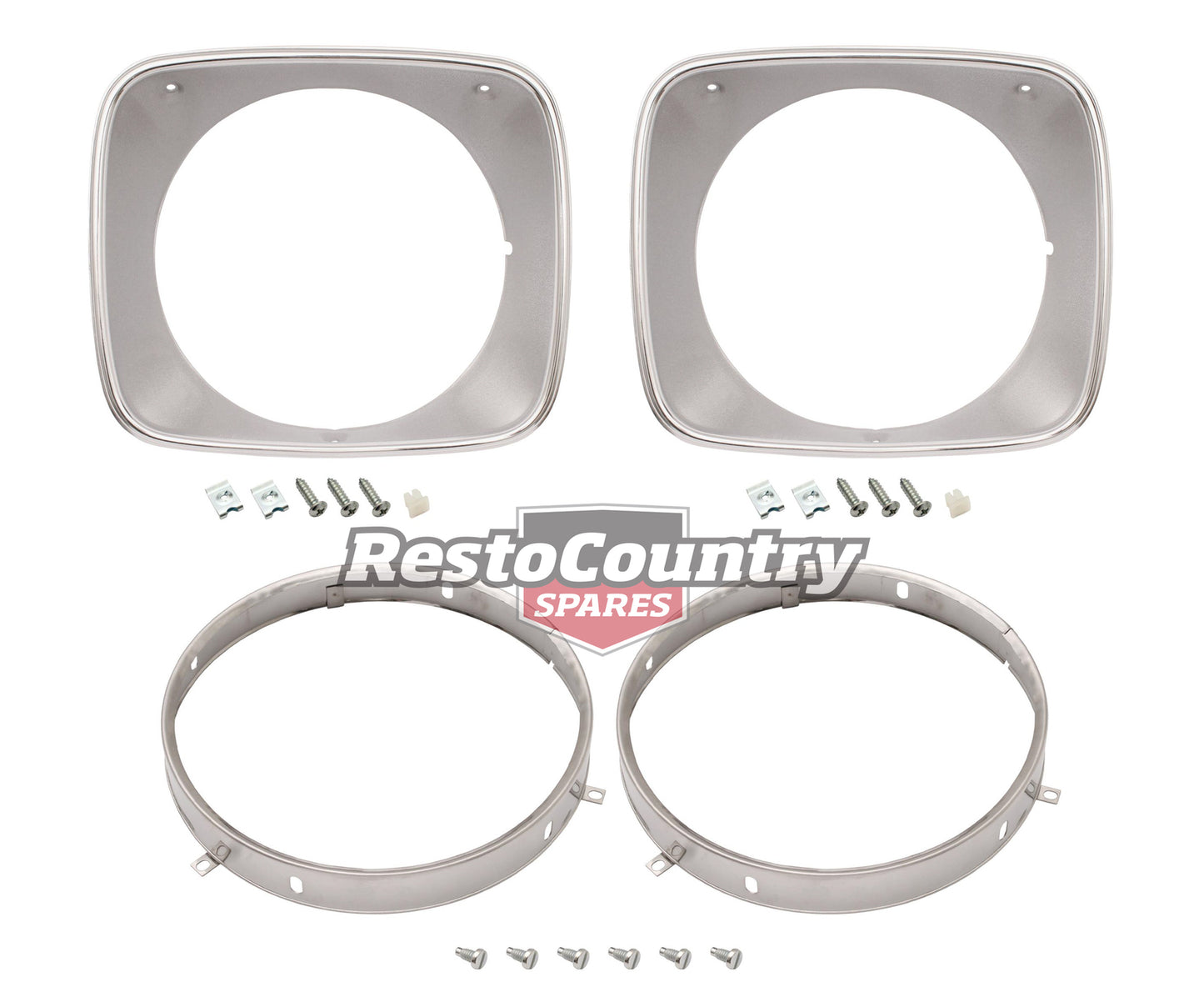 Holden Torana Headlight Rim Kit Inner + Outer Left + Right SILVER LH LX light - kHLR1003-10-a