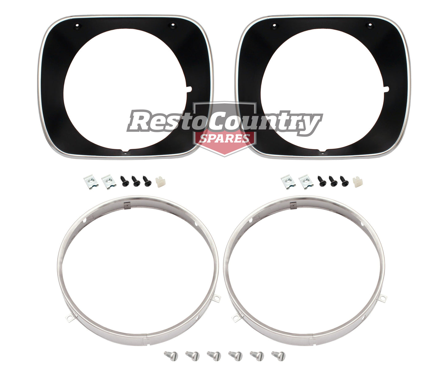 Holden Single Headlight Rim Kit Inner + Outer + Left + Right BLACK HQ SS GTS - kHLR1004-1008B-a
