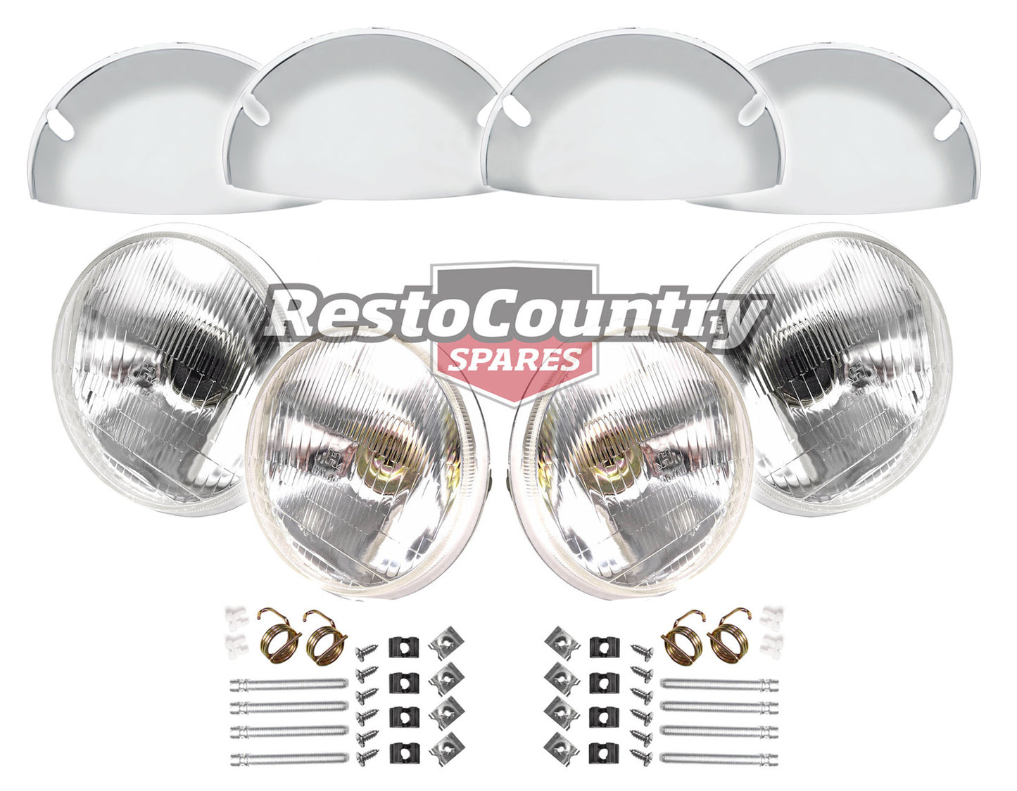 Holden Twin Headlight + CHROME Covers +Fit Kit x4 HQ HJ HX HZ 5 3/4" SEMI SEALED - kISB5301-e