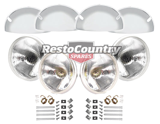 Holden Twin Headlight + CHROME Covers +Fit Kit x4 HQ HJ HX HZ 5 3/4" SEMI SEALED - kISB5301-e