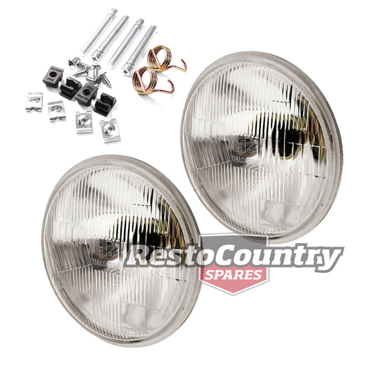 Holden H4 7" Headlight PAIR + Fitting Kit HQ HJ HX HZ HK HT HG SEMI SEALED - NO Parker - kISB7004x2-e
