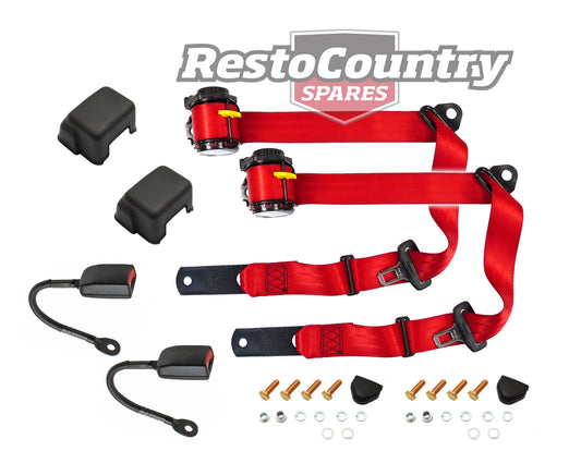 Front Inertia Seat Belt Pair (Red – Bucket Seat) Holden FX-EH HD-HR HK-HG HQ-WB LC-UC - kK1513R-b