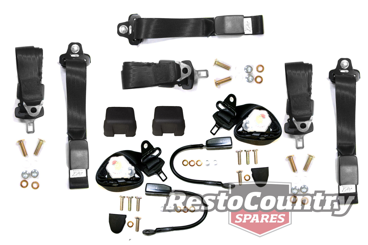 Front & Rear Seat Belt Kit (Black – Bucket Front Seat) Holden FX-EH HD-HR HK-HG HQ-WB LC-UC - kK1513x7
