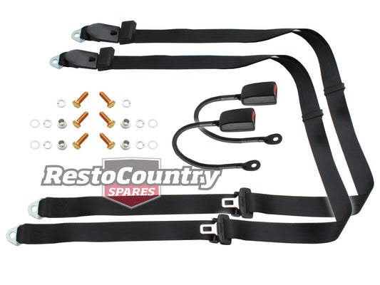Front Lap Sash Seat Belt Pair (Black – 400mm Solid Stalk) Ford XK-XP XR-XY XA-XC ZA-ZD ZF-ZH - kK1518-g