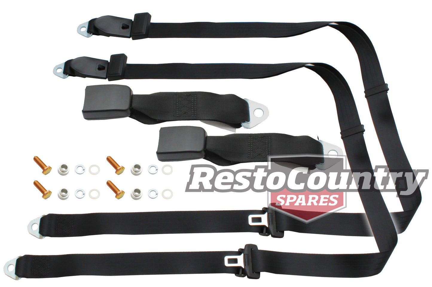 Rear Lap Sash Seat Belt Pair (Black – 275mm Web Stalk) Ford XK XL XM XP XR XT XW XY XA XB XC - kK1635-a