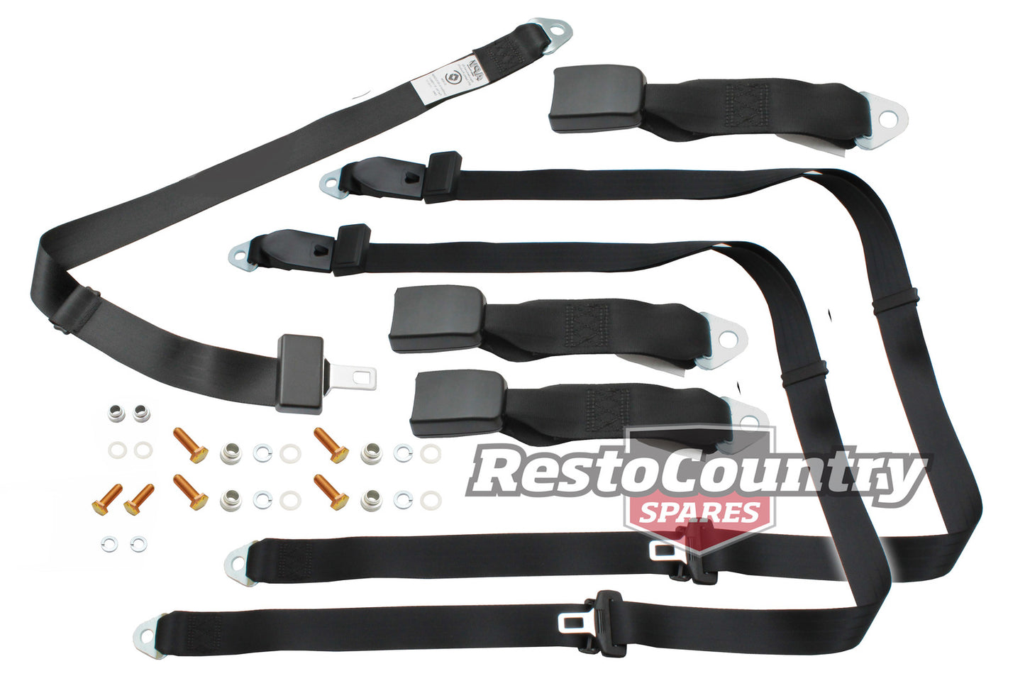 Rear Lap Sash Seat Belt Set (Black – 275mm Web Stalk) Ford XK XL XM XP XR XT XW XY XA XB XC - kK1635-b