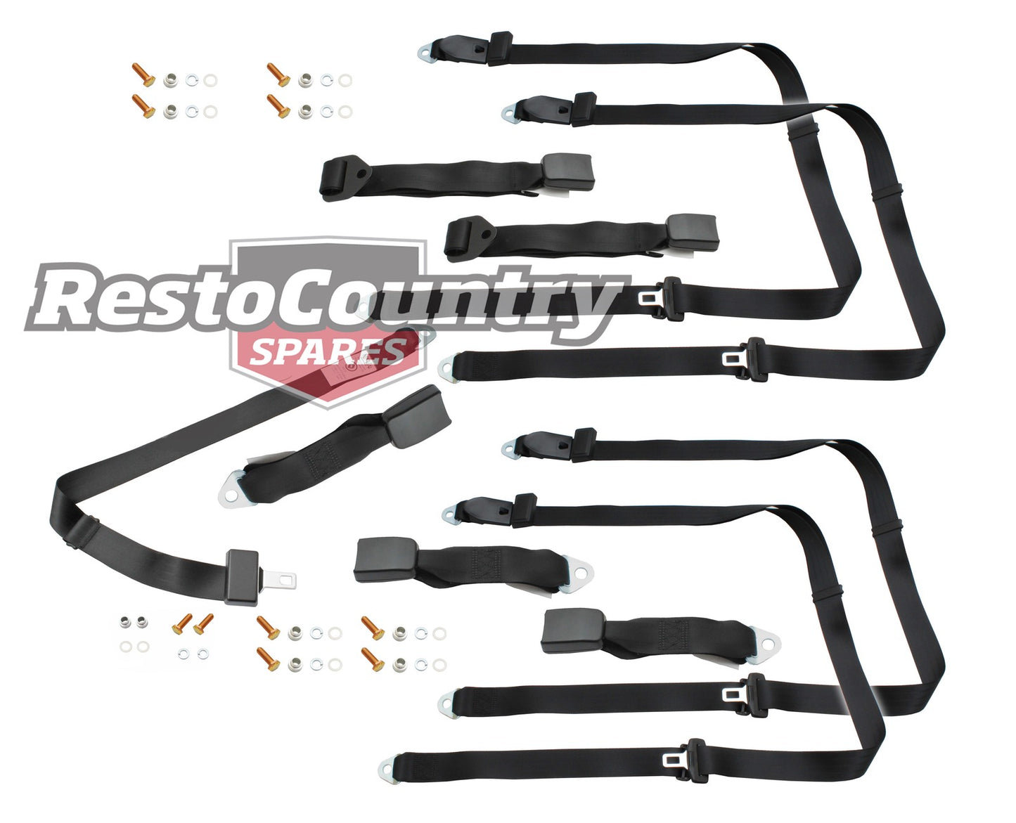 Front & Rear Seat Belt Kit (Black – Bench Front Seats) Ford XK XL XM XP XR XT XW XY - kK1635-c