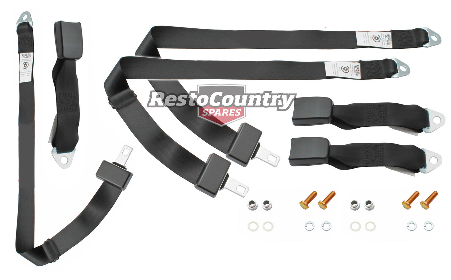 Rear Lap Sash Seat Belt Set (Black - Bench Seat) Holden VB VC VH VK VL Wagon - kK1635S-b