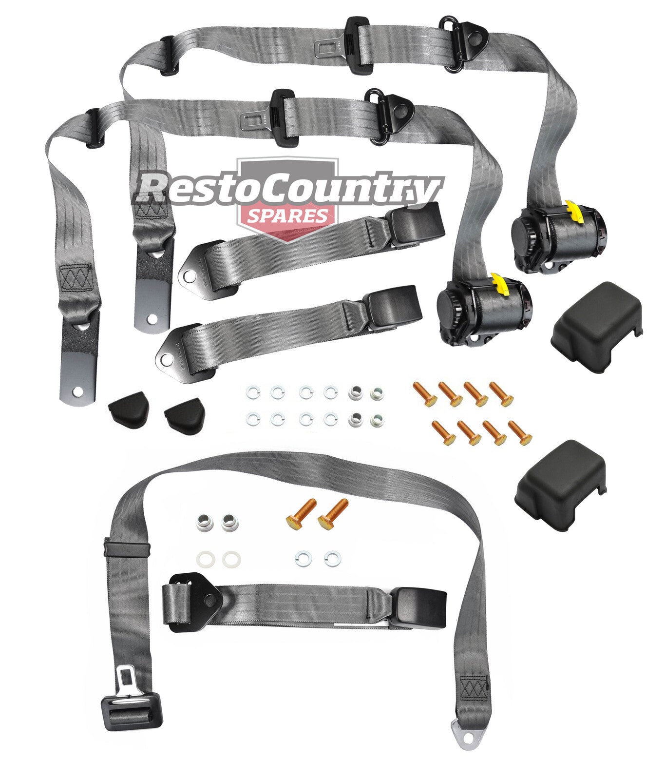 Front Inertia Seat Belt Set (Grey – Bench Seat) Ford XK-XP XR-XY XA-XC ZA-ZD ZF-ZH - kK2255GY-p