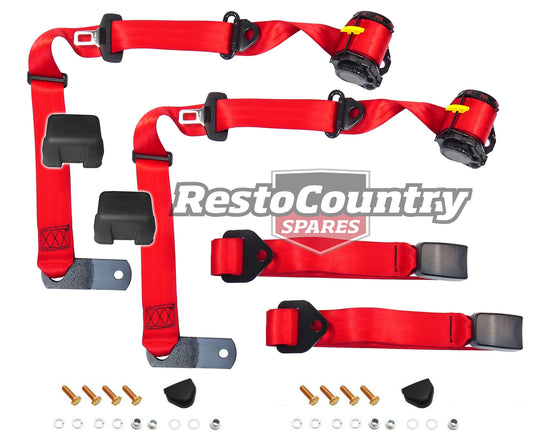 Front Inertia Seat Belt Pair (Red – Bench Seat) Holden FX-EH HD-HR HK-HG HQ-WB LC-UC - kK2255R-a
