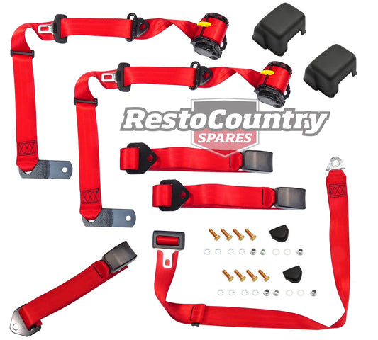 Front Inertia Seat Belt Set (Red – Bench Seat) Holden FX-EH HD-HR HK-HG HQ-WB LC-UC - kK2255R-m