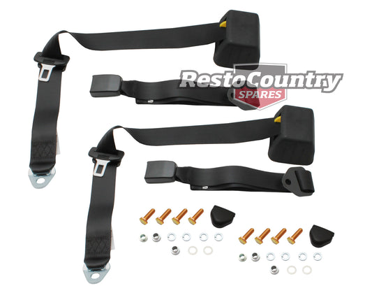 Parcel Shelf Mount Inertia Seat Belt Pair (Black - Adjustable Web Stalk) Holden / Universal - kK2256-a