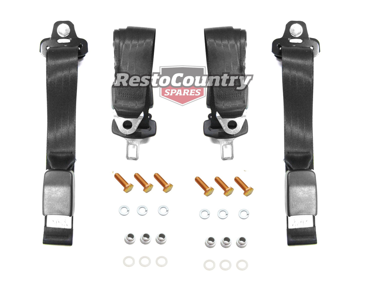 Front or Rear Lap Sash Seat Belt Pair (Black – Bench Seat) Ford XK-XP XR-XY XA-XC ZA-ZD ZF-ZH - kK2257-c