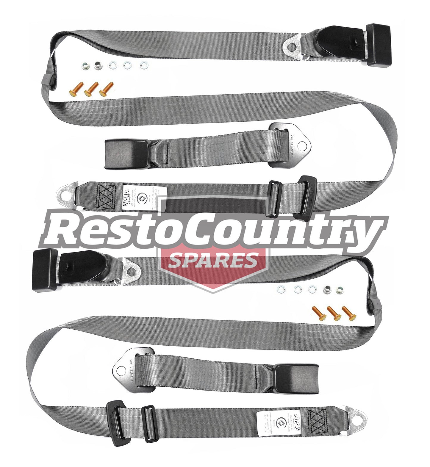 Front or Rear Lap Sash Seat Belt Pair (Grey – Bench seat) Holden FX-EH HD-HR HK-HG HQ-WB LC-UC - kK2257GY-a