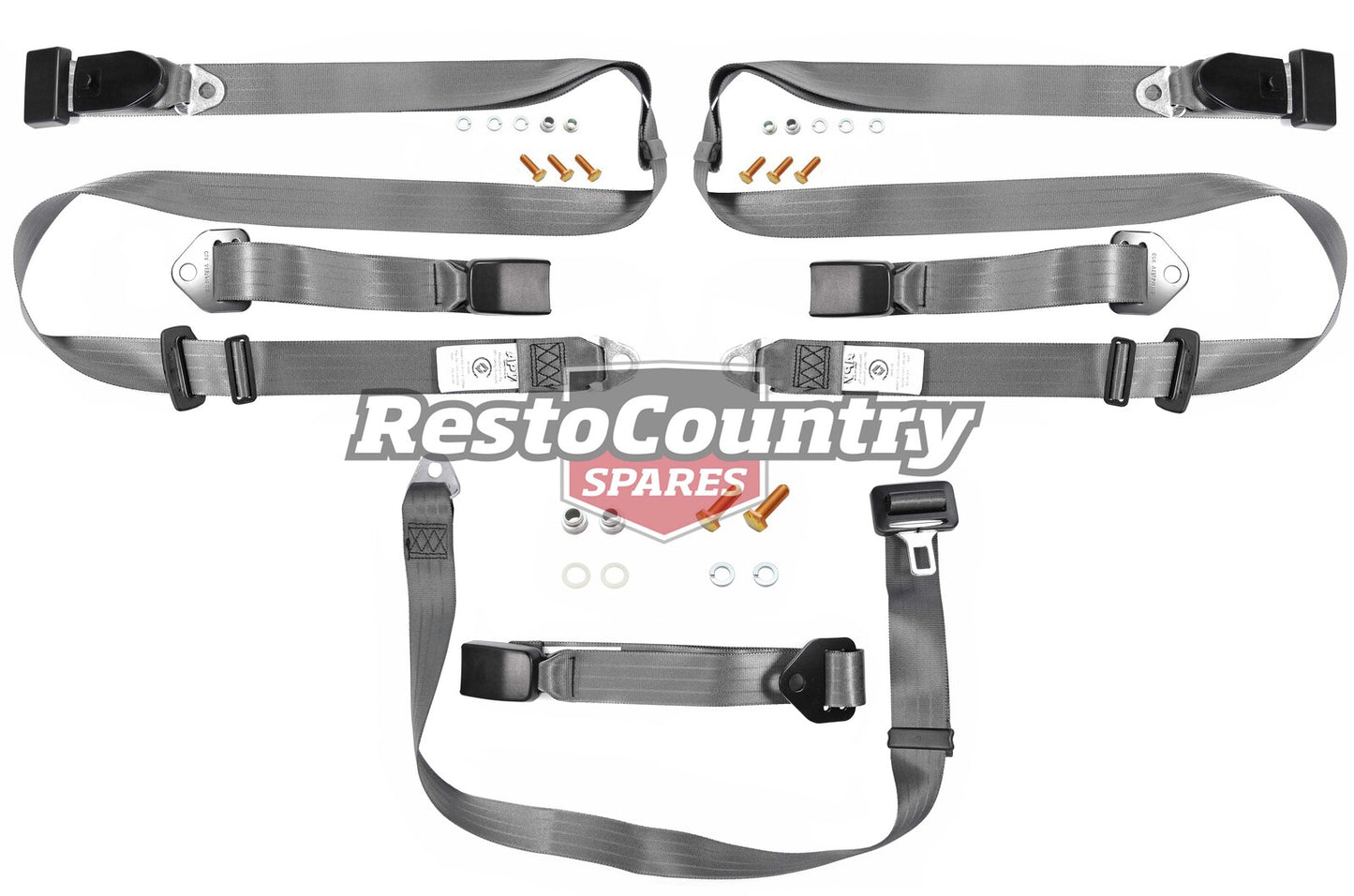 Front or Rear Lap Sash Seat Belt Set (Grey – Bench Seat) Ford XK-XP XR-XY XA-XC ZA-ZD ZF-ZH - kK2257GY-l