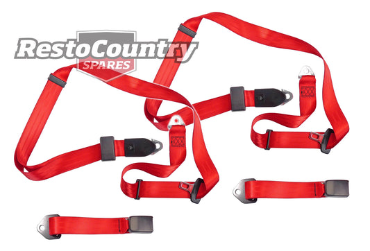 Front or Rear Lap Sash Seat Belt Pair (Red – Bench Seat) Ford XK-XP XR-XY XA-XC ZA-ZD ZF-ZH - kK2257R-c