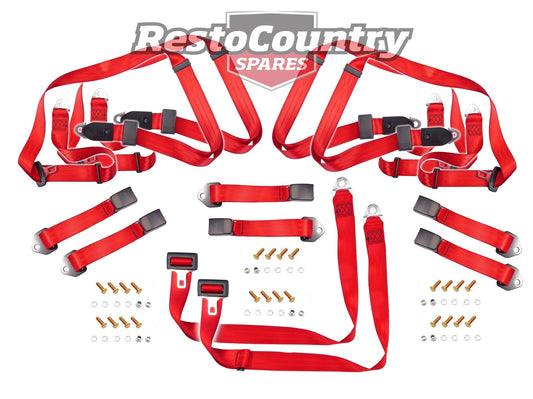Front & Rear Seat Belt Kit (Red – Bench Front Seat) Ford XK XL XM XP XR XT XW XY XA XB XC - kK2257R-o