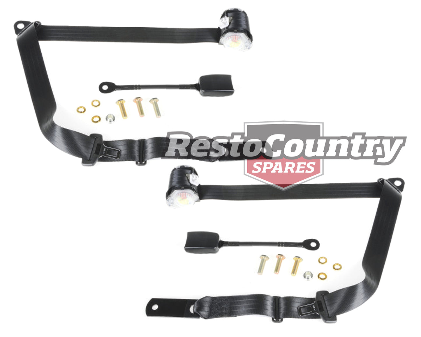 Front Inertia Seat Belt Pair (Black - 250mm Solid Floor Stalk) Universal - kK6244-a