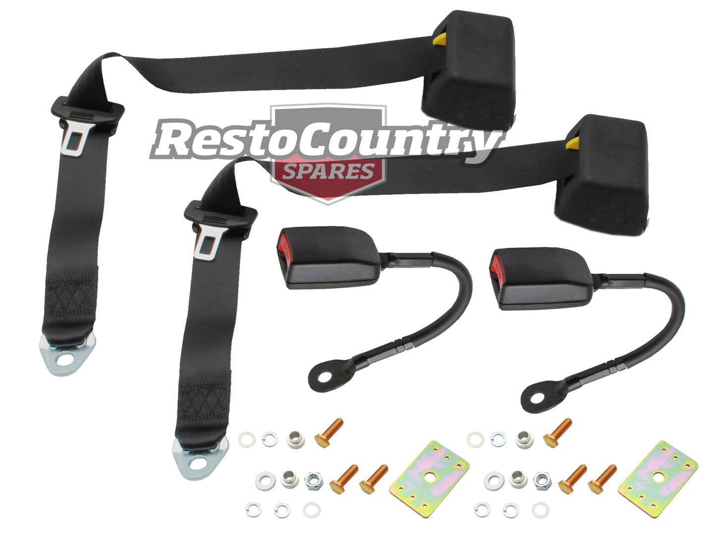 Parcel Shelf Mount Inertia Seat Belt Pair (Black - 400mm Solid Stalk) Universal - kK6265-a