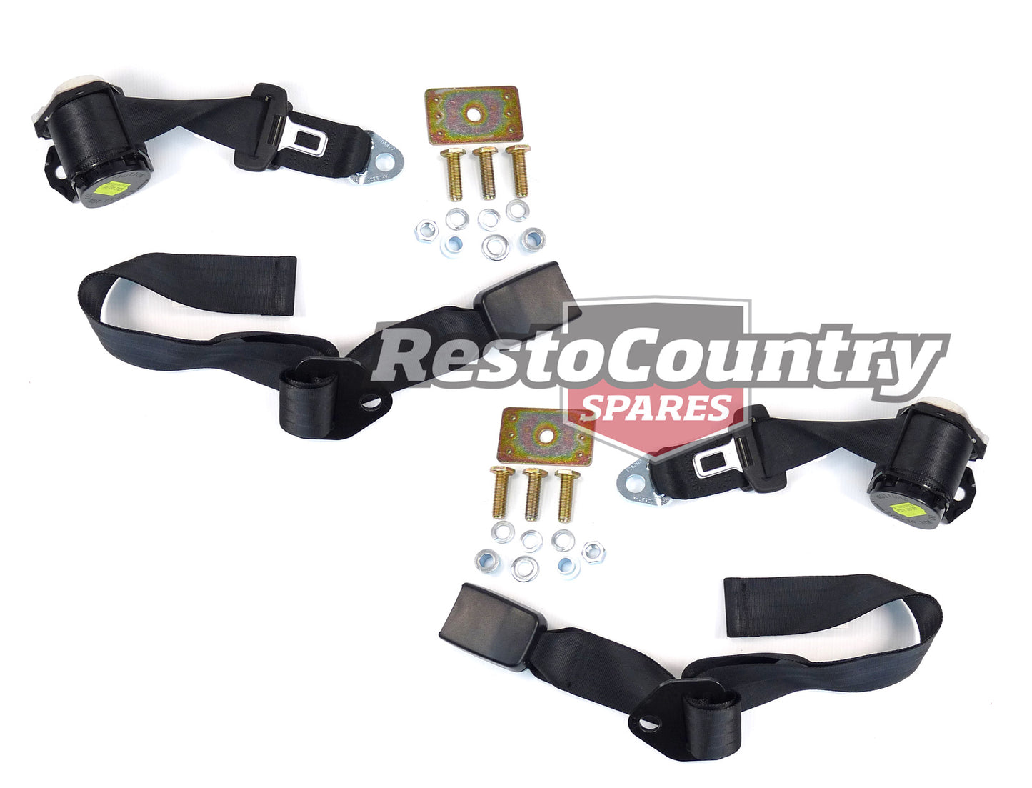 Under Parcel Shelf Mount Inertia Seat Belt Pair (Black - Adjustable Web Stalk) Universal - kK7222-a