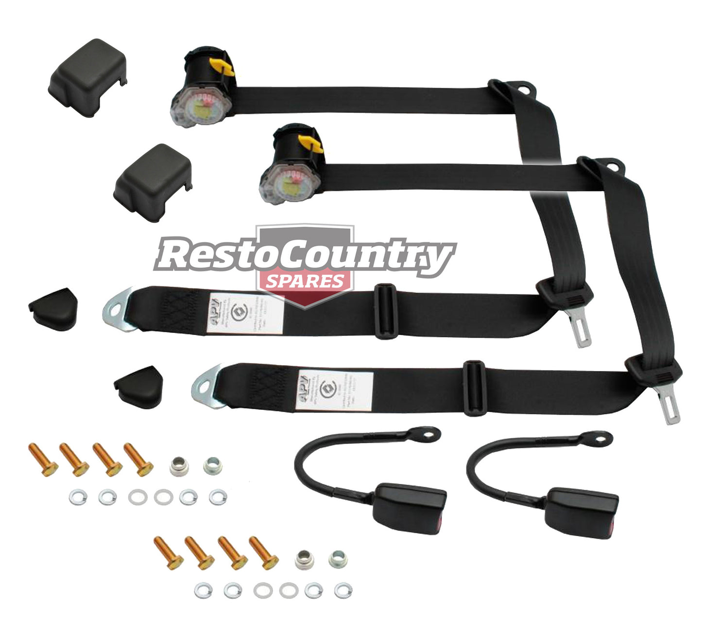 Front Inertia Seat Belt Pair (Black – Bucket Seat) Holden HZ WB / Ford XA XB XC Ute Panel Van - kK7630S-a