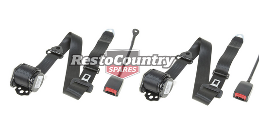 Front Inertia Seat Belt Pair (Black - 350mm Solid Stalk) Hilux N40 - kK7638-a