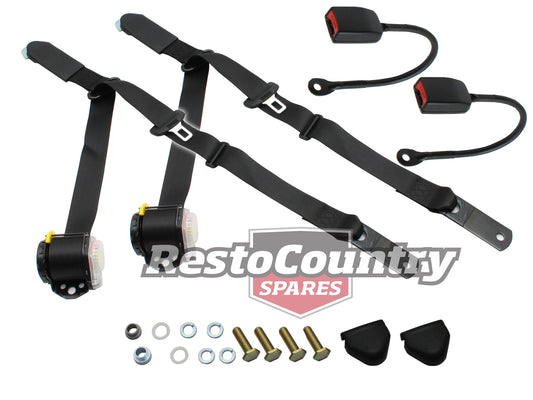 Front Inertia Seat Belt Pair (Black - 385mm Solid Stalk) Ford XA XB XC Coupe - kKDL1513-b