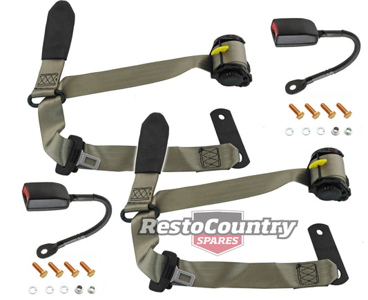 Front Inertia Seat Belt Pair (Cappuccino - 385mm Solid Stalk) Holden HQ HJ HX Monaro Coupe - kKDL1513C-c