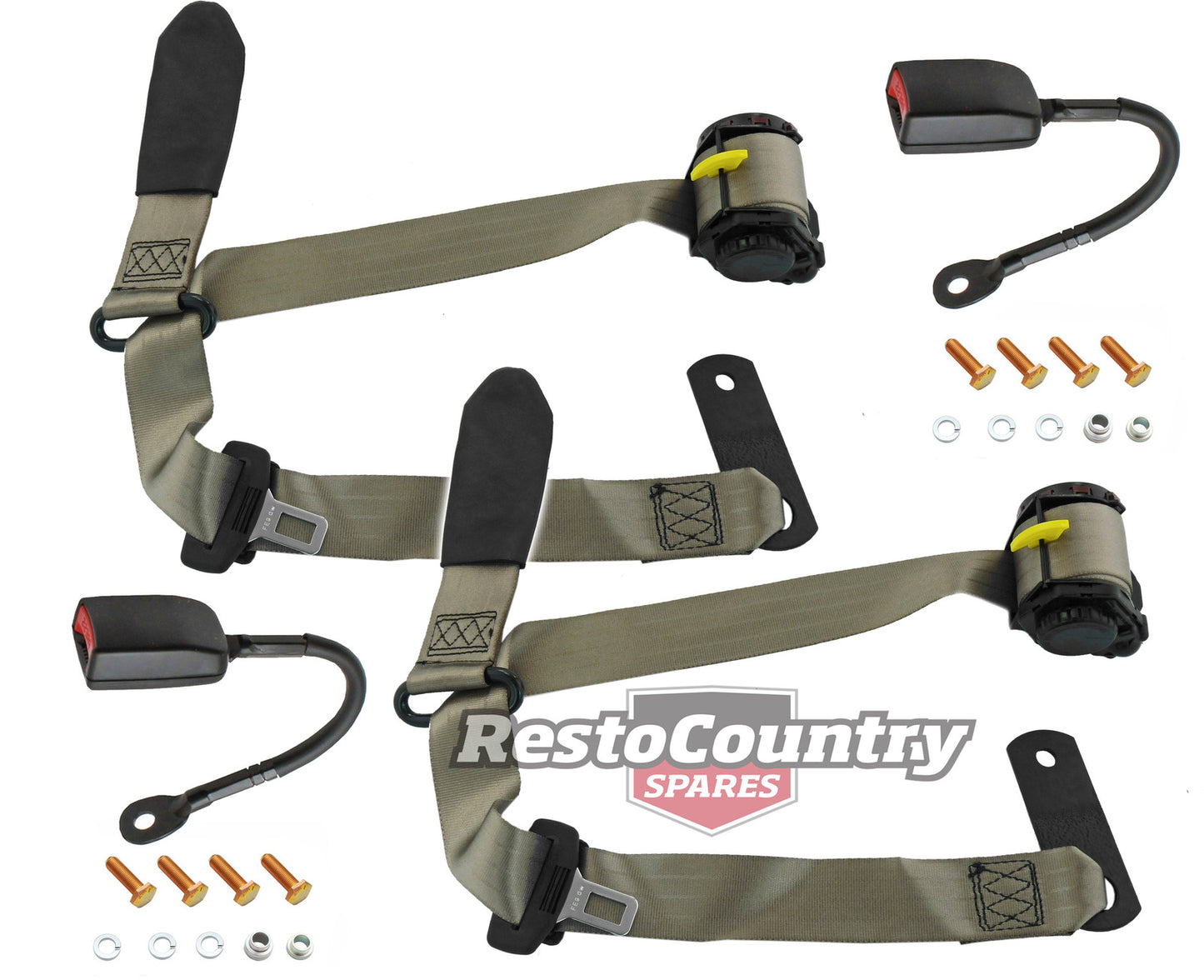 Front Inertia Seat Belt Pair (Cappuccino - 385mm Solid Stalk) Holden HQ HJ HX Monaro Coupe - kKDL1513C-c