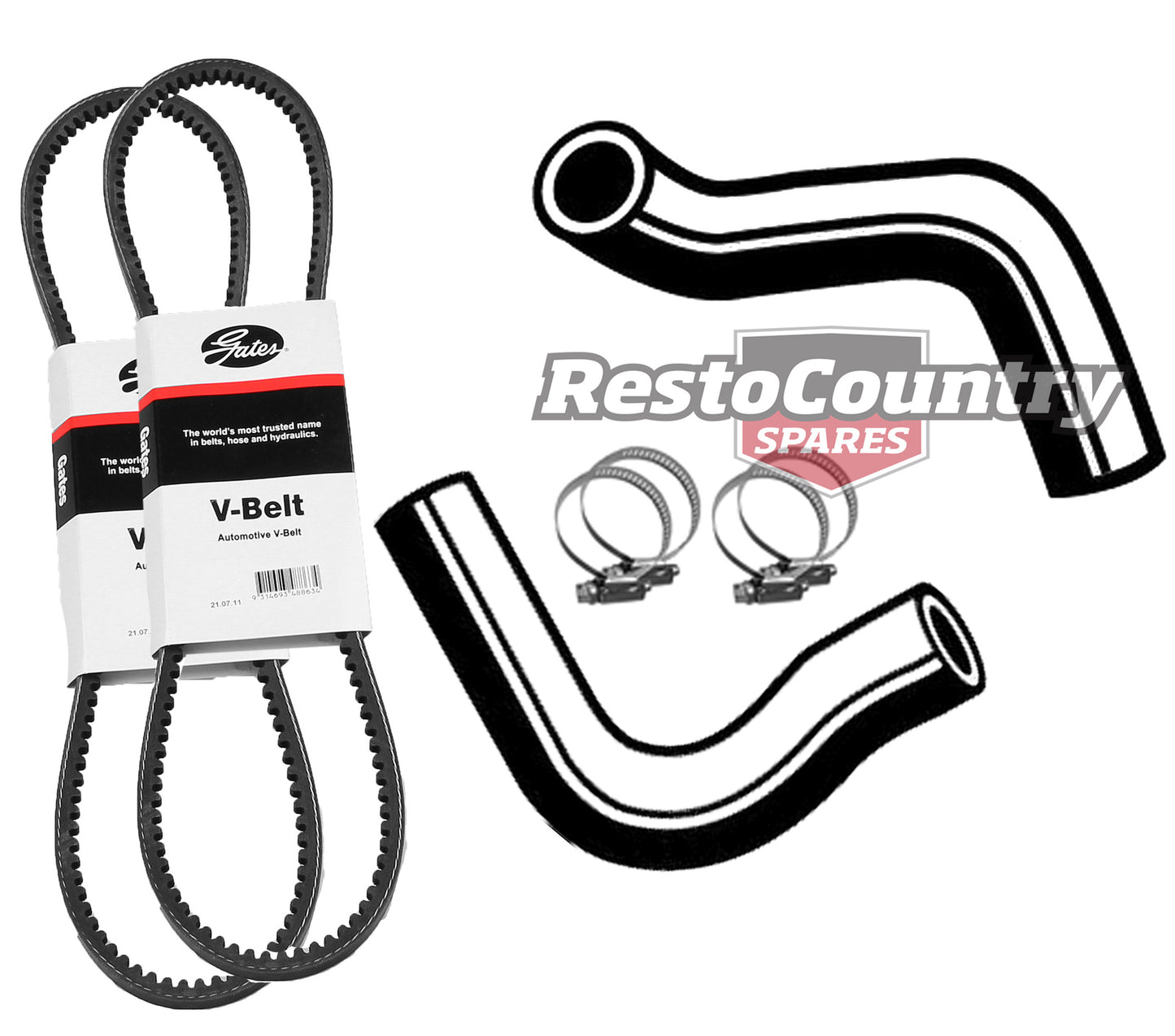 Ford Service Kit Fan + A/C Belt + Radiator Hose Upper +Lower XR ZA 289 V8 rubber -kKHB46-a - kKHB46-a
