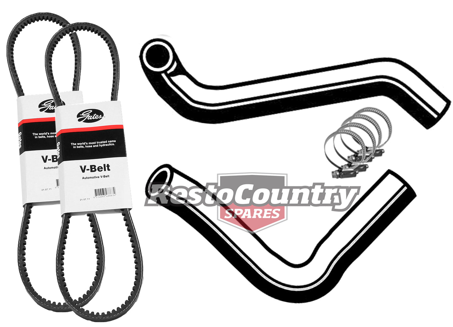 Ford Service Kit Alt + A/C Belt + Radiator Hose XW XY 351 V8 Cleveland - kKHB50-c
