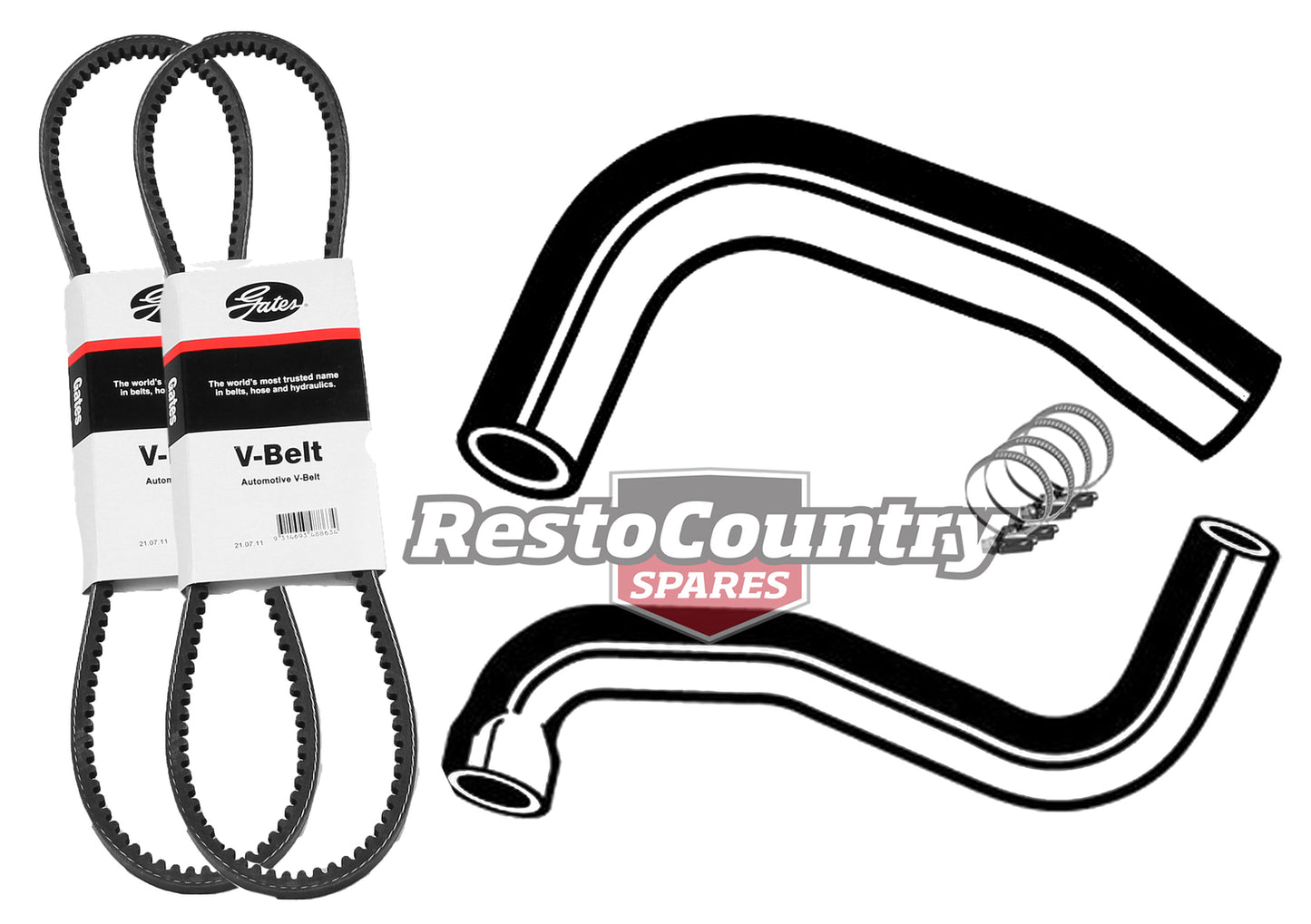 Ford Service Kit Fan + P/S Belt + Radiator Hose + Clamp Kit 6Cyl XY 250 4.4  -kKHB52-a - kKHB52-a