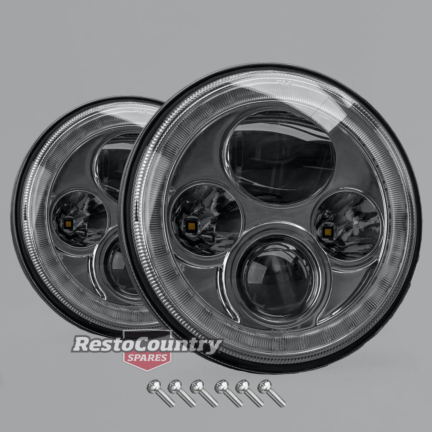 Holden Ford Standard Replacement STEDI 7" IRIS CHROME LED Headlights PAIR -kLEDMOTO-IRIS-7x2