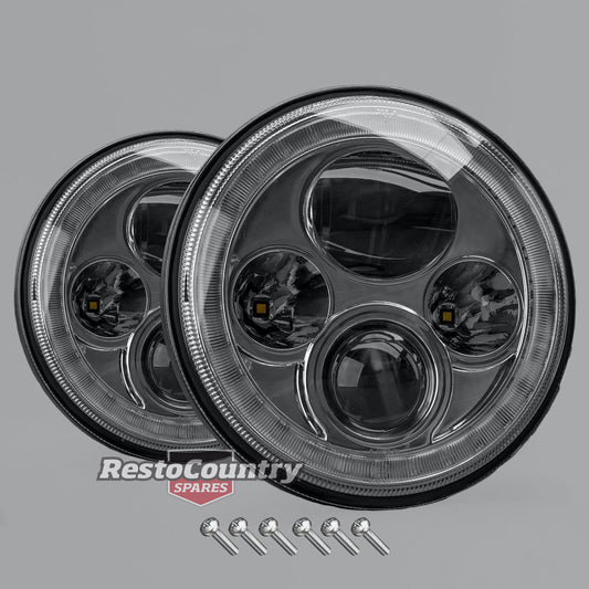 Holden Ford Standard Replacement STEDI 7" IRIS CHROME LED Headlights PAIR -kLEDMOTO-IRIS-7x2