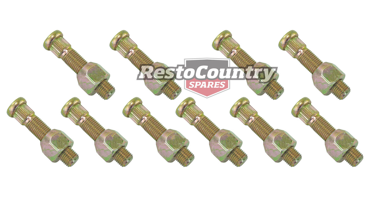 Holden REAR Disc Brake Long Wheel Stud + NUT Set x10 HJ HX HZ WB - kNS141-b