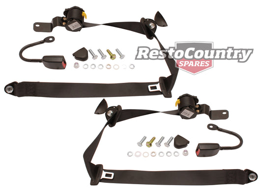 Front Inertia Seat Belt Pair (Black - Bucket Seat) Holden VB VC VH VK VL Commodore - kPE3642-a