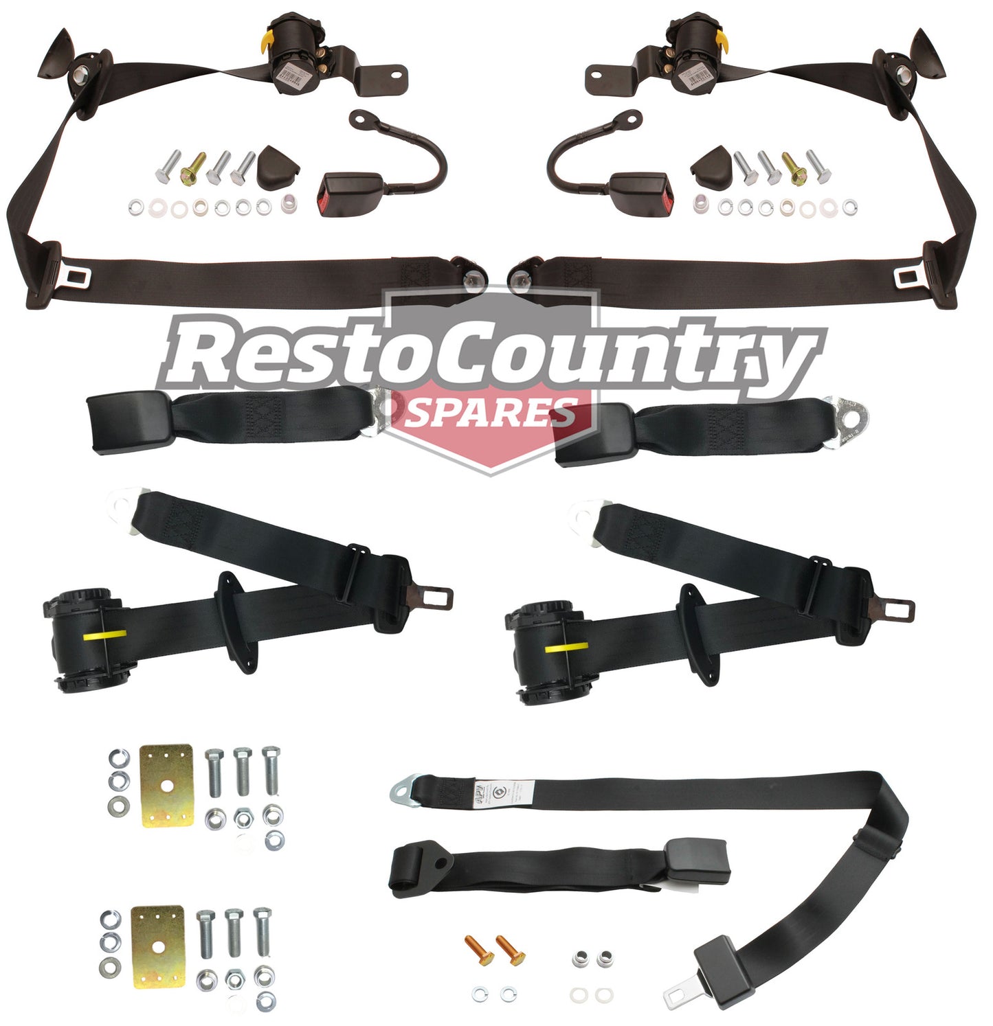 Front & Rear Seat Belt Kit (Black) Holden VB VC VH Sedan - kPE3642-c