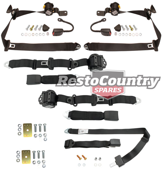 Front & Rear Seat Belt Kit (Black) Holden VB VC VH SLE Sedan - kPE3642-d