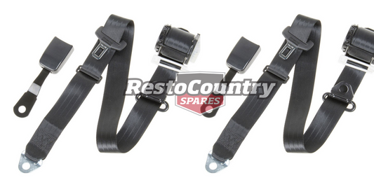 Front Inertia Seat Belt Pair (Black - 170mm Solid Seat Buckle) Patrol GU GQ / Landcruiser J70 J80 J90 - kPE6303-a