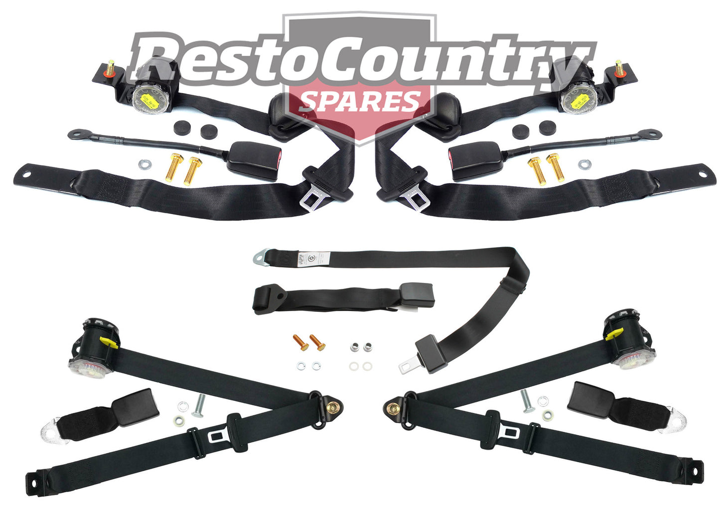 Front & Rear Seat Belt Kit (Black) Holden VN VP Wagon - kPK7515-c