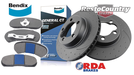 Rear Disc Brake Rotor & Pad Kit (Slotted & Dimpled) Ford XB XC ZG ZH - kRDA103D-a